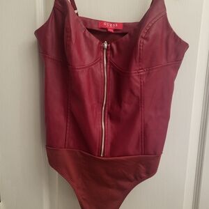 GUESS Deep Red‎ Faux Leather Bodysuit Pre-own